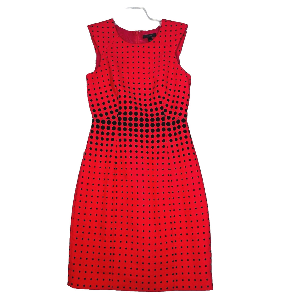 J Crew Dress Womens 2 Black Red Cascading Polka Dots Party Wedding Office Career